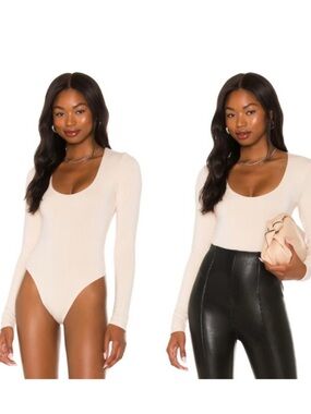 Re Ona Scoop Neck Long Sleeve Bodysuit in Cream